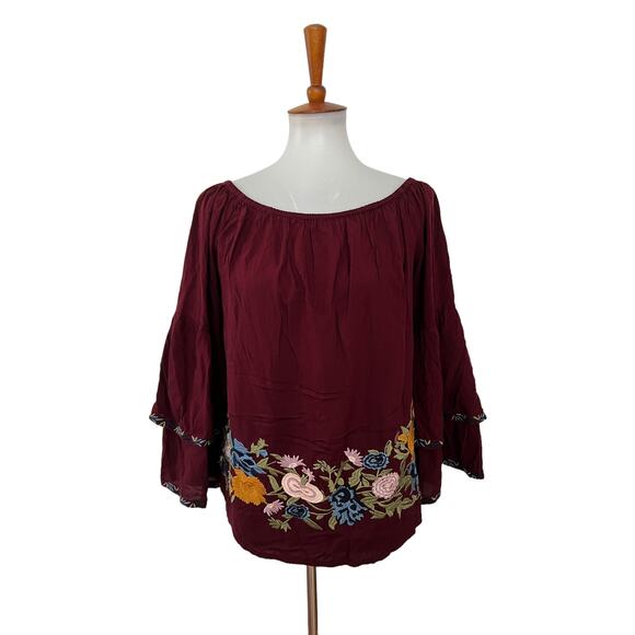 Solitaire Tops - Solitaire Anthropologie Womens Floral Embroidered Boho Blouse Top S Small
